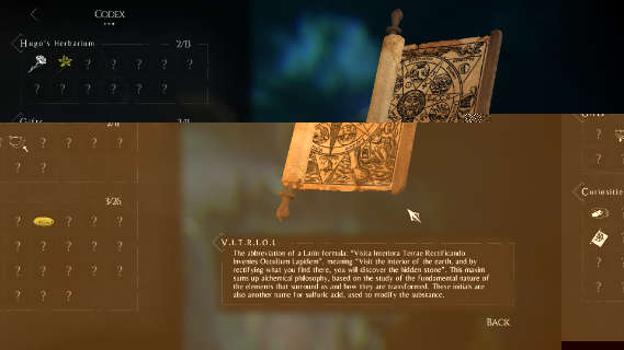 The Codex interface of <em>A Plague Tale</em>, showing a Gnostic scroll
